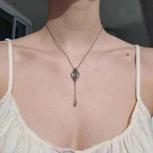 Gothic long silver chainmaille rosary necklace with a small  silver chain